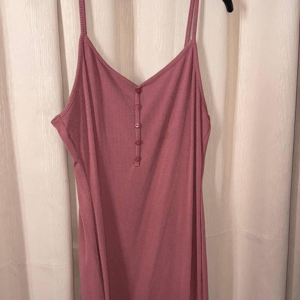Pink Ribbed Button-Front Dress